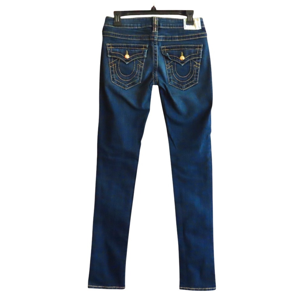 TRUE RELIGION JEANS Disco Julie Big T DARK WASH Stones/Crystals Flap Pockets 27
